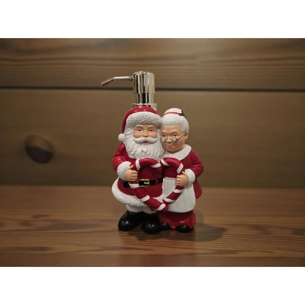 New Christmas Santa Claus W/ Mrs. Claus Holiday Soap Dispenser Decoration